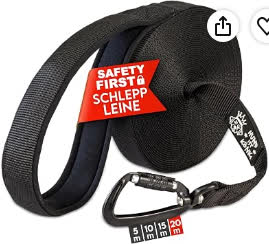 Schwarze Schleppleine 20 m mit Handschlaufe